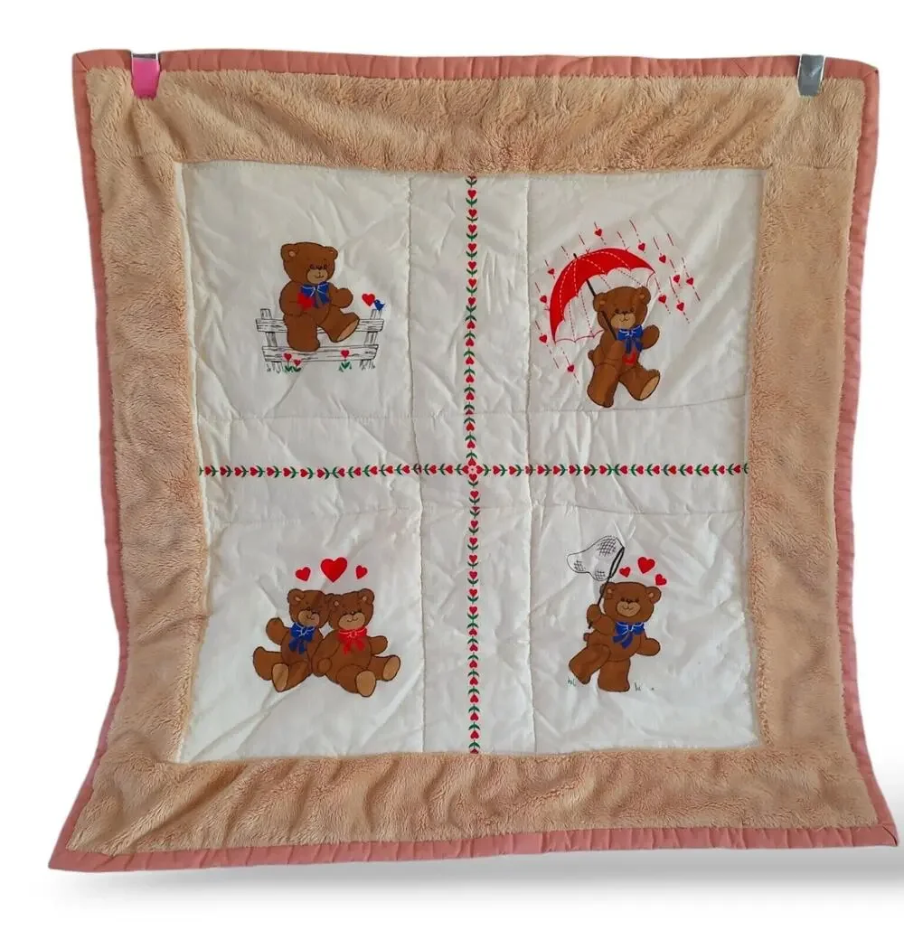Baby Crib / Doll Luv Bears Vintage Block Quilt 20